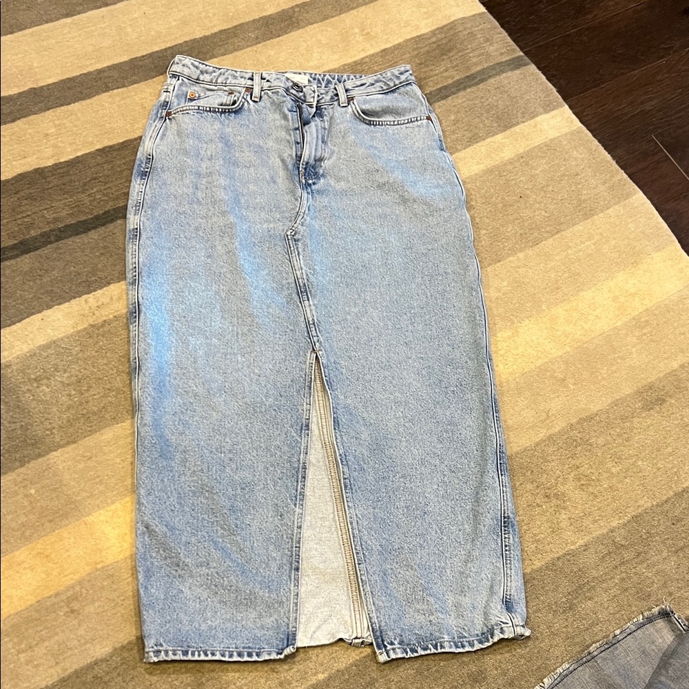 Light Blue Denim Skirt with Front Slit